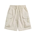 thumbnail image 1 of CaComMARK PI Cargo Shorts for Men Casual Solid Drawstring Waist Athletic Gym Shorts with Pocket Beige 8(L), 1 of 4