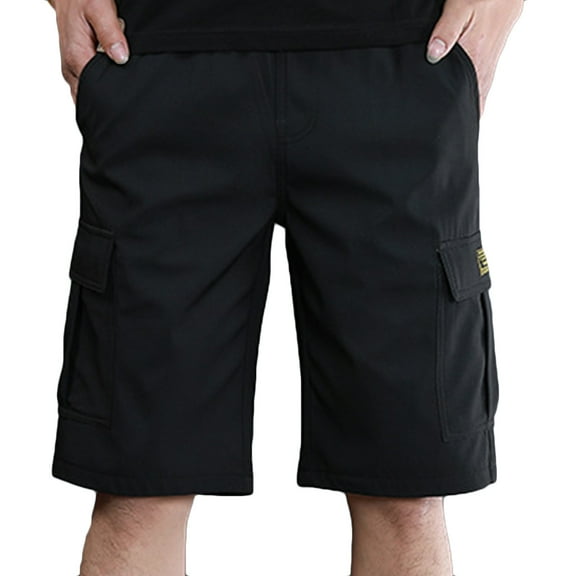 CaComMARK PI Cargo Shorts for Men Multi Pocket Fashion Casual Drawstring Elastic Printing Design with Pockets Shorts Black 4(M)