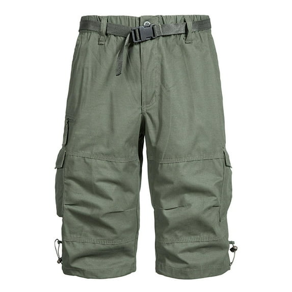 CaComMARK PI Cargo Shorts for Men Solid Color Multi Pocket Fashionable Casual Workwear Shorts Shorts Army Green 14(4XL)