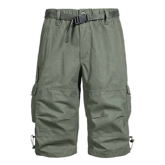 CaComMARK PI Cargo Shorts for Men Solid Color Multi Pocket Fashionable Casual Workwear Shorts Shorts Army Green 8(XL)