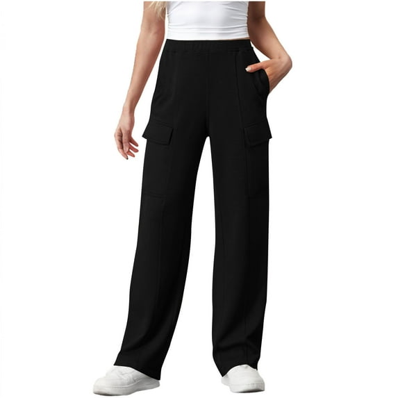 CaComMARK PI Cargo Sweatpants for Women Casual Baggy Wide Leg Sweat Pants Fashion Comfy Athletic Joggers with Pockets Black 8(L)