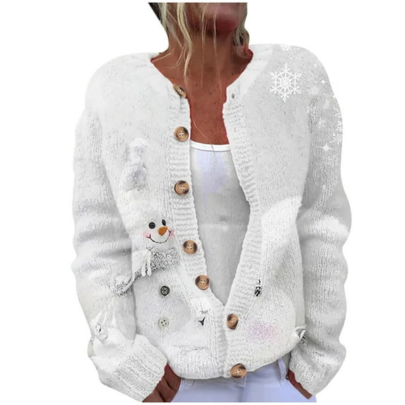CaComMARK PI Christmas Sweaters for Women Cute Xmas Open Front Button Down Sweater Cardigans Fall Winter Knitted Outwear Coat Multicolor 18(5XL)