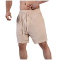 thumbnail image 1 of CaComMARK PI Cotton Linen Shorts for Men Casual Beach Shorts Fashion Solid Color Elastic Rope Waist Casual Fitness Sports Shorts Beige 4(S), 1 of 6