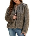 thumbnail image 1 of CaComMARK PI Faux Fur Jacket Women Long Sleeve Open Front Cropped Cardigan Warm Winter Shaggy Fluffy Short Fur Coat Brown 8(L), 1 of 9