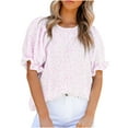 thumbnail image 1 of CaComMARK PI Floral Print Blouses for Women Crewneck Smocked Puff Sleeve Shirts Casual Babydoll Tops Pink 12(XXL), 1 of 9