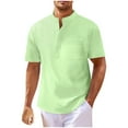 thumbnail image 1 of CaComMARK PI Henley Shirt for Mens Short Sleeve Waffle Shirt Stand Up Collar Casual Solid Color Top Shirt Green M, 1 of 8