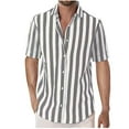 thumbnail image 1 of CaComMARK PI Clearance Mans Short Sleeve Shirt Fashion Leisure Stripe Flip Collar Button Versatile Loose Top Shirt Gray M, 1 of 4
