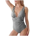 thumbnail image 1 of CaComMARK PI Maternity One Piece Swimsuit for Wome Striped Pregnancy Swimwear Spaghetti Straps Ruched Adjustable Black L, 1 of 7