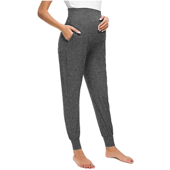 CaComMARK PI Clearance Maternity Women's Solid Color Casual Pants Stretchy Comfortable Lounge Trousers Dark Gray