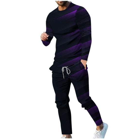 CaComMARK PI Clearance Men's Casual Tracksuit Athletic Sweatsuits Long Sleeve 2 Piece Outfit Running Jogging Sport Suit Sets Purple 6(M)