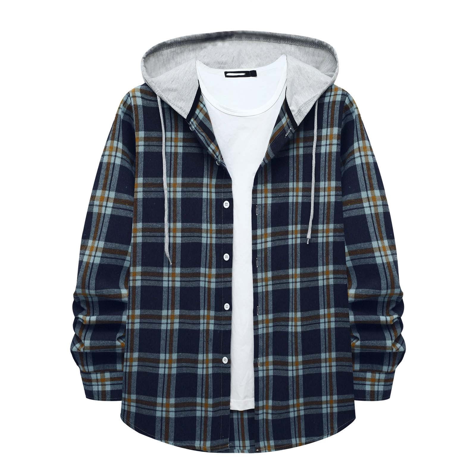 CaComMARK PI Clearance Men's Flannel Shirt Plaid Hoodie Long Sleeve ...