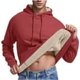 thumbnail image 1 of CaComMARK PI Men's Hoodie Winter Warm Fleece Lined Drawstring Hooded Sweatshirt Solid Color Long Sleeve Pullover Top Wine 14(3XL), 1 of 7
