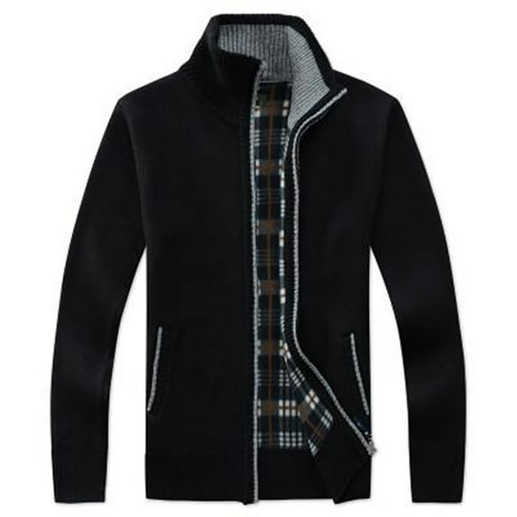 CaComMARK PI Men's Shawl Collar Cardigans Slim Fit Button Cable Knit Black Sweater Pockets Black