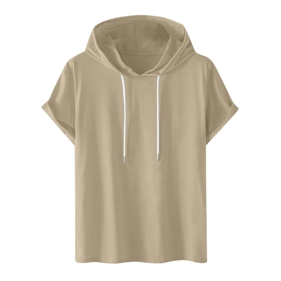 CaComMARK PI Men's Summer Sleeveless Hooded Tank Top Oversized T-Shirt for Athletic Exercise Relaxed Breathable Khaki 6(M)