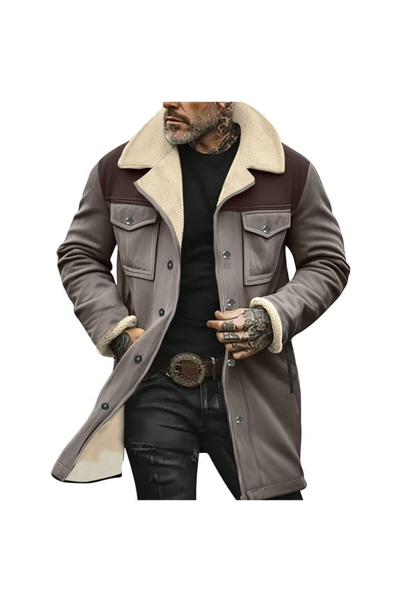 Clearance Men's Winter Overcoat Mid Length Wool Fleece Lining Winter Warm Coat Zipper Double-Breasted Lapel Winter Outerwear Gray 6(M)