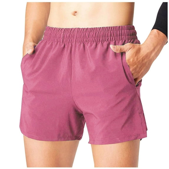 CaComMARK PI Men's Workout Running Shorts Quick Dry Active 5 Inches Shorts with Zipper Pockets, Lightweight, Breathable Pink 8(L)