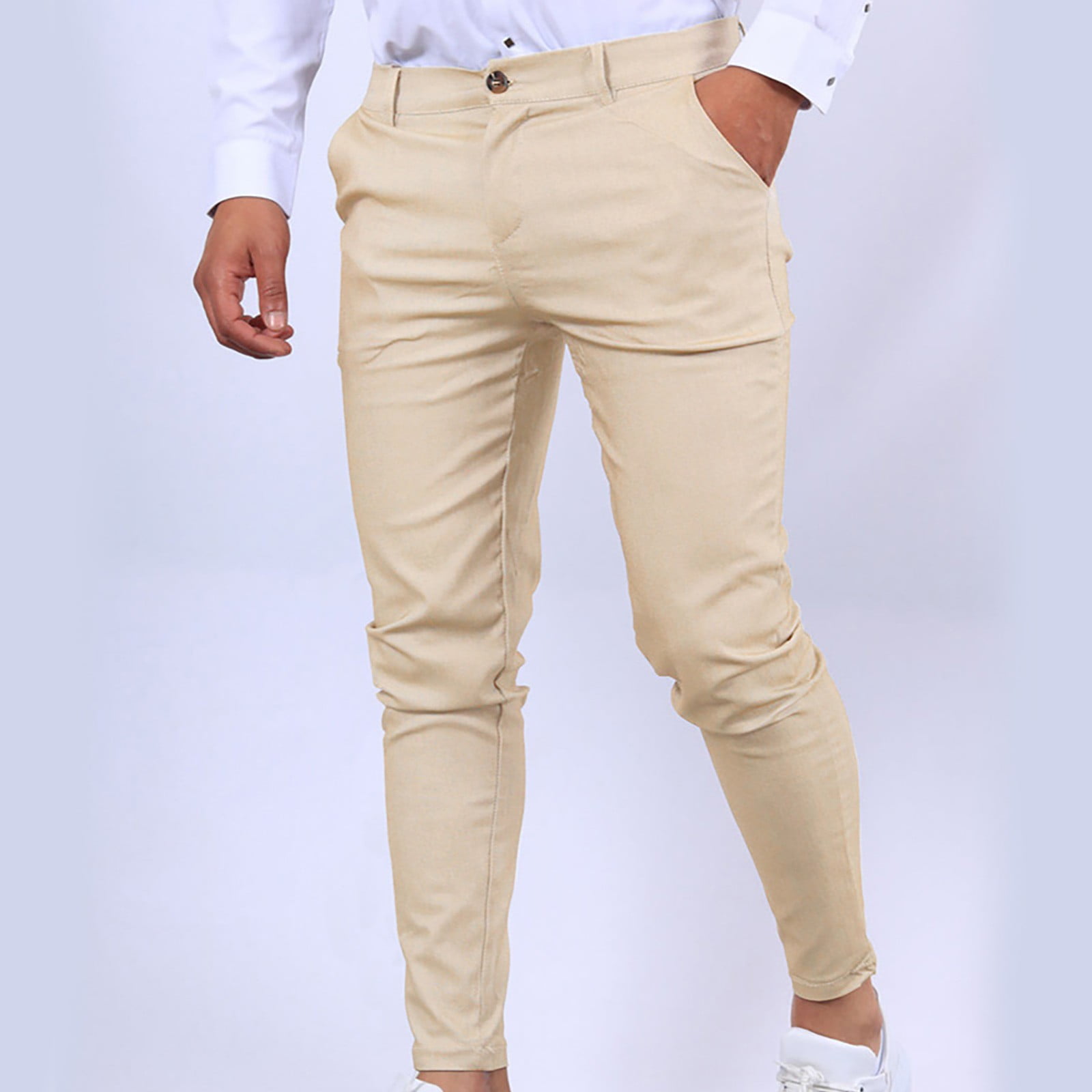 CaComMARK PI Mens Chinos Slim Fit Pants Flat Front Stretch Skinny ...