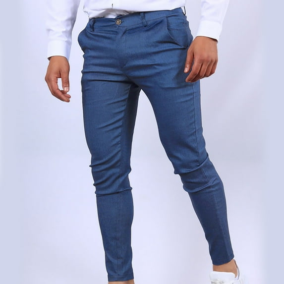 CaComMARK PI Clearance Mens Chinos Slim Fit Pants Flat Front Stretch Skinny Tapered Dress Pants Comfort Casual Solid Trousers Navy 10(XL)