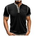 thumbnail image 1 of CaComMARK PI Mens Henley T-Shirt Short Sleeve Cotton Maverick Shirt Casual Fashion Round Neck Top Black L, 1 of 3