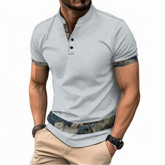 CaComMARK PI Mens Shirts Casual Stylish Button Down Short Sleeve Shirt Summer Vacation Shirts Loose Athletic Pullover Tee Gray 10(XL)