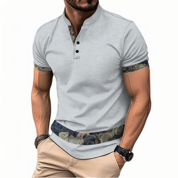 CaComMARK PI Mens Shirts Casual Stylish Button Down Short Sleeve Shirt Summer Vacation Shirts Loose Athletic Pullover Tee Gray 4(S)