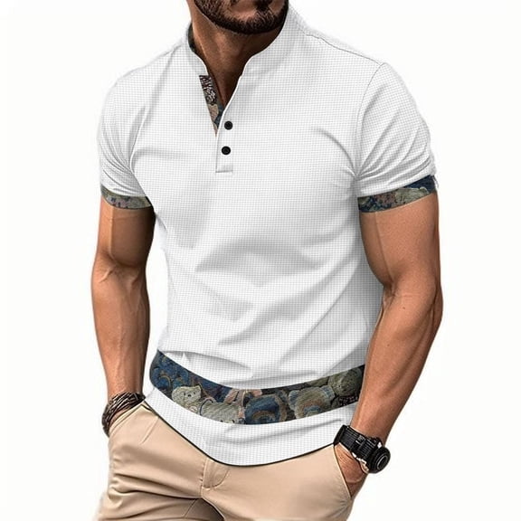 CaComMARK PI Mens Shirts Casual Stylish Button Down Short Sleeve Shirt Summer Vacation Shirts Loose Athletic Pullover Tee White 4(S)