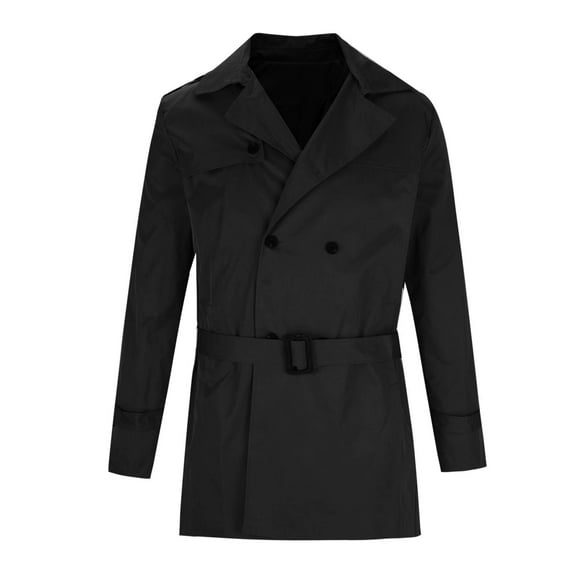 CaComMARK PI Mens Trench Coat Fashion Casual Notched Lapel Double Breasted Long Jacket Windbreaker Overcoat Pea Coat Black 8(L)