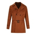 thumbnail image 1 of CaComMARK PI Clearance Mens Trench Coat Fashion Casual Notched Lapel Double Breasted Long Jacket Windbreaker Overcoat Pea Coat Dark Brown 10(XL), 1 of 9