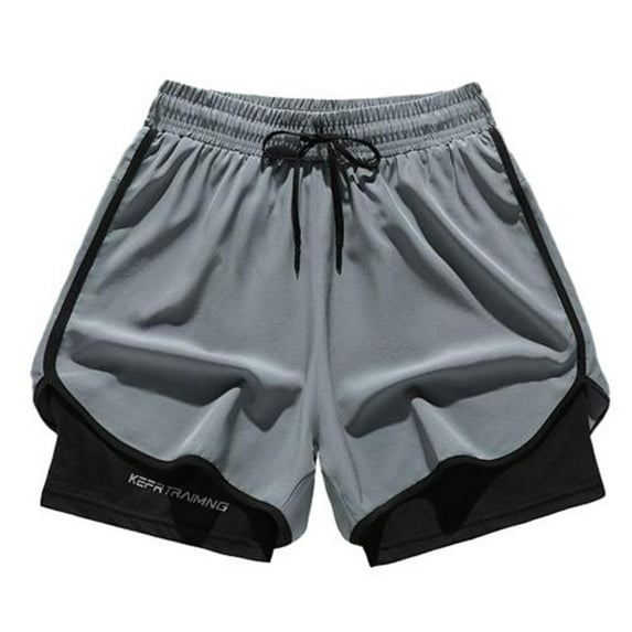 CaComMARK PI Mens Workout Shorts 2 in 1 Stretch Quick Drying Fitness Shorts Running Shorts with Compression Liner Gray 4(M)