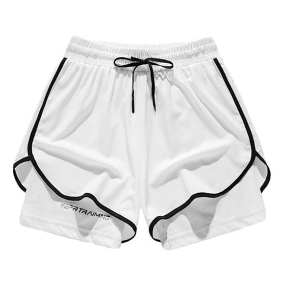 CaComMARK PI Clearance Mens Workout Shorts 2 in 1 Stretch Quick Drying Fitness Shorts Running Shorts with Compression Liner White 8(XL)