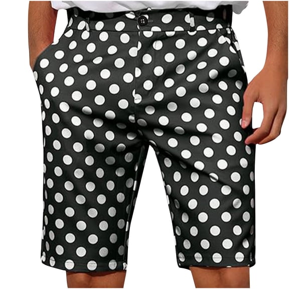CaComMARK PI Polka Dots Shorts for Men Flat Front Summer Dressy Chino Golf Shorts Business Casual Shorts Black 8(L)