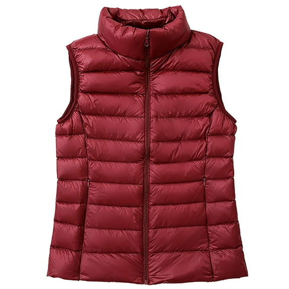 CaComMARK PI Puffer Vest Women Plus Size Padded Jacket Winter Warm Lightweight Coat Quilted Sleeveless Jacket Zip Up Vests Coat Wine 4(S)