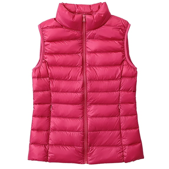 CaComMARK PI Puffer Vest Women Plus Size Padded Jacket Winter Warm Lightweight Coat Quilted Sleeveless Jacket Zip Up Vests Coat Hot Pink 14(3XL)