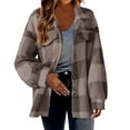 thumbnail image 1 of CaComMARK PI Shacket Women Plaid Shacket Jacket Flannel Long Sleeve Button Down Shirts Jacket Coats Coffee, 1 of 5