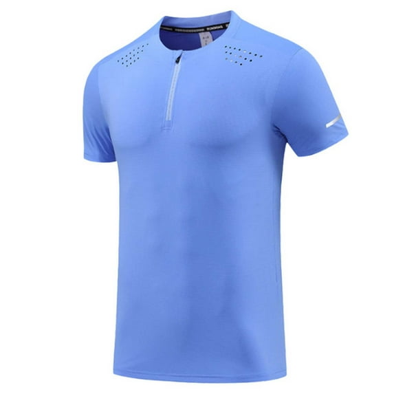 CaComMARK PI Short Sleeve Shirts for Man Quick Drying Sports Fitness T Shirts Top Solid Color Breathable Round Neck Tops Blue 12(XXL)