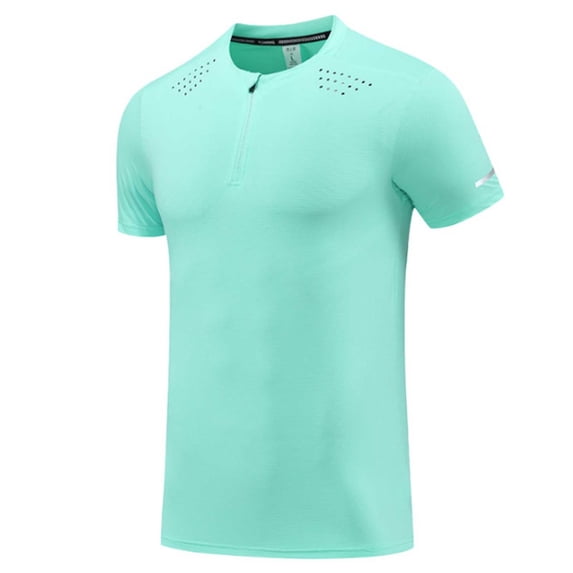 CaComMARK PI Short Sleeve Shirts for Man Quick Drying Sports Fitness T Shirts Top Solid Color Breathable Round Neck Tops Green 8(L)