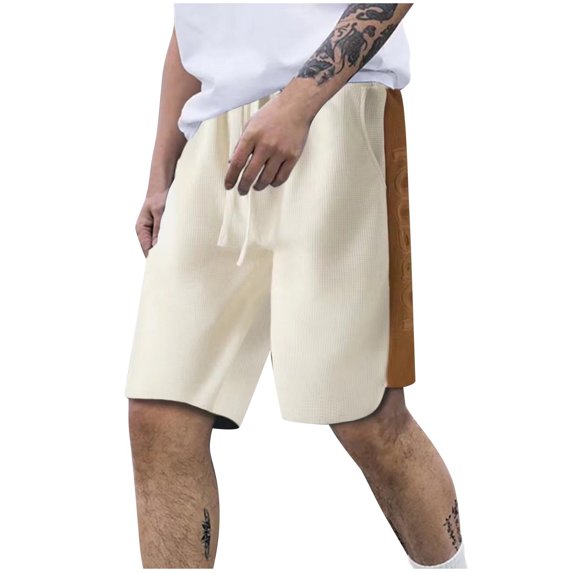 CaComMARK PI Shorts for Men Waffle Athletic Running Shorts Fashion Casual Drawstring Elastic Printing Design with Pockets Shorts Khaki 12(3XL)