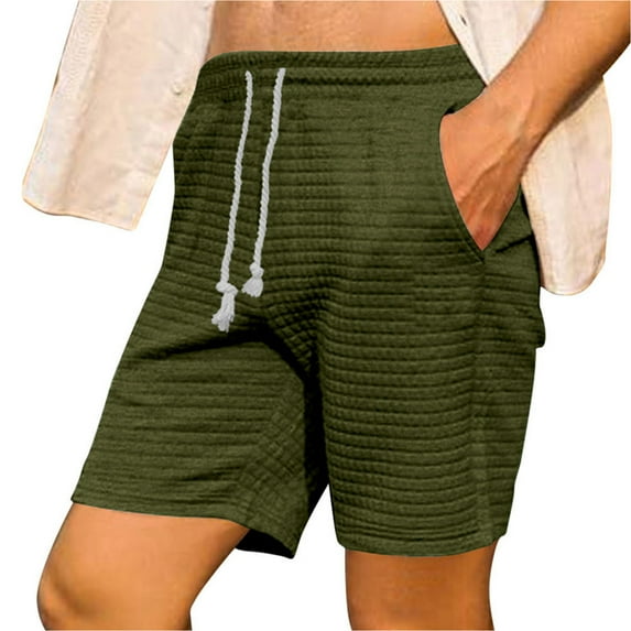 CaComMARK PI Shorts for Men Waffle Beach Shorts Fashion Casual Drawstring Elastic Printing Design with Pockets Shorts Army Green 8(L)