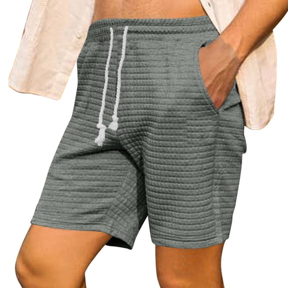 CaComMARK PI Shorts for Men Waffle Beach Shorts Fashion Casual Drawstring Elastic Printing Design with Pockets Shorts Light Gray 4(S)