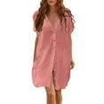 thumbnail image 1 of CaComMARK PI Clearance Swimsuit Cover Up for Women Button Down Bathing Suit Coverups Beach Dress Casual Short Sleeve Beach Shirt Dress with Pocket Pink 8(L), 1 of 1