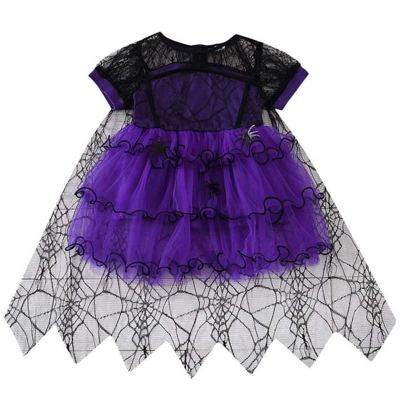 CaComMARK PI Toddler Baby Girl Halloween Costumes Spider Tulle Dress Ball Gown Dress Lace Cloak Outfit Vampire Witch Costume Purple 18 Months