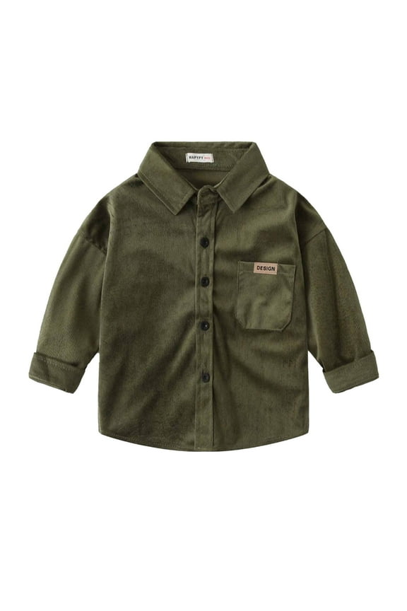 Toddler Boys Shirts Solid Color Shirts Long Sleeve Button Down Lapel Shirts Tops Autumn Casual Clothes Army Green 4-5 Years