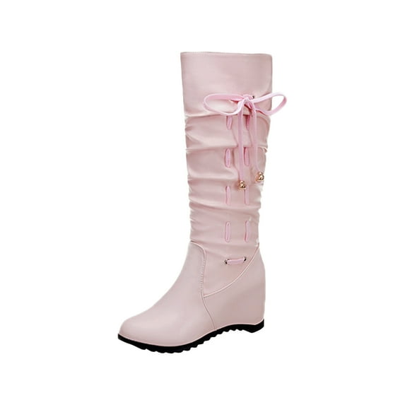 CaComMARK PI Women Boots High Heel Pointed Toe Winter Soild Mid-Calf Zip Pleated Knight Height