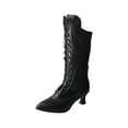 thumbnail image 1 of CaComMARK PI Clearance Women Boots Winter Warm High Heel Retro Solid Color Lace up Pointed Mid Calf Knight, 1 of 5