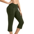 thumbnail image 1 of CaComMARK PI Clearance Women Casual Summer Knee Length Leggings High Waisted Yoga Workout Exercise Capris with Pockets Army Green, 1 of 6