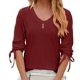 thumbnail image 1 of CaComMARK PI Clearance Women's Blouse Tops Loose V Neck 3/4 Sleeve Shirt Red 12(XXL), 1 of 4