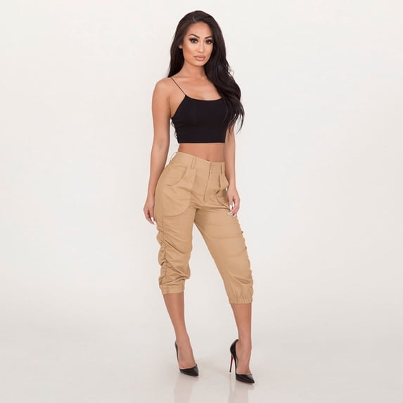 CaComMARK PI Clearance Women's Casual Capris, Work Clothes, Harem Pants (without Belt) Khaki