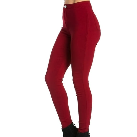 CaComMARK PI Clearance Women's Casual High Waist Stretch Trousers Solid Pencil Pants with Pockets Red 8(L)