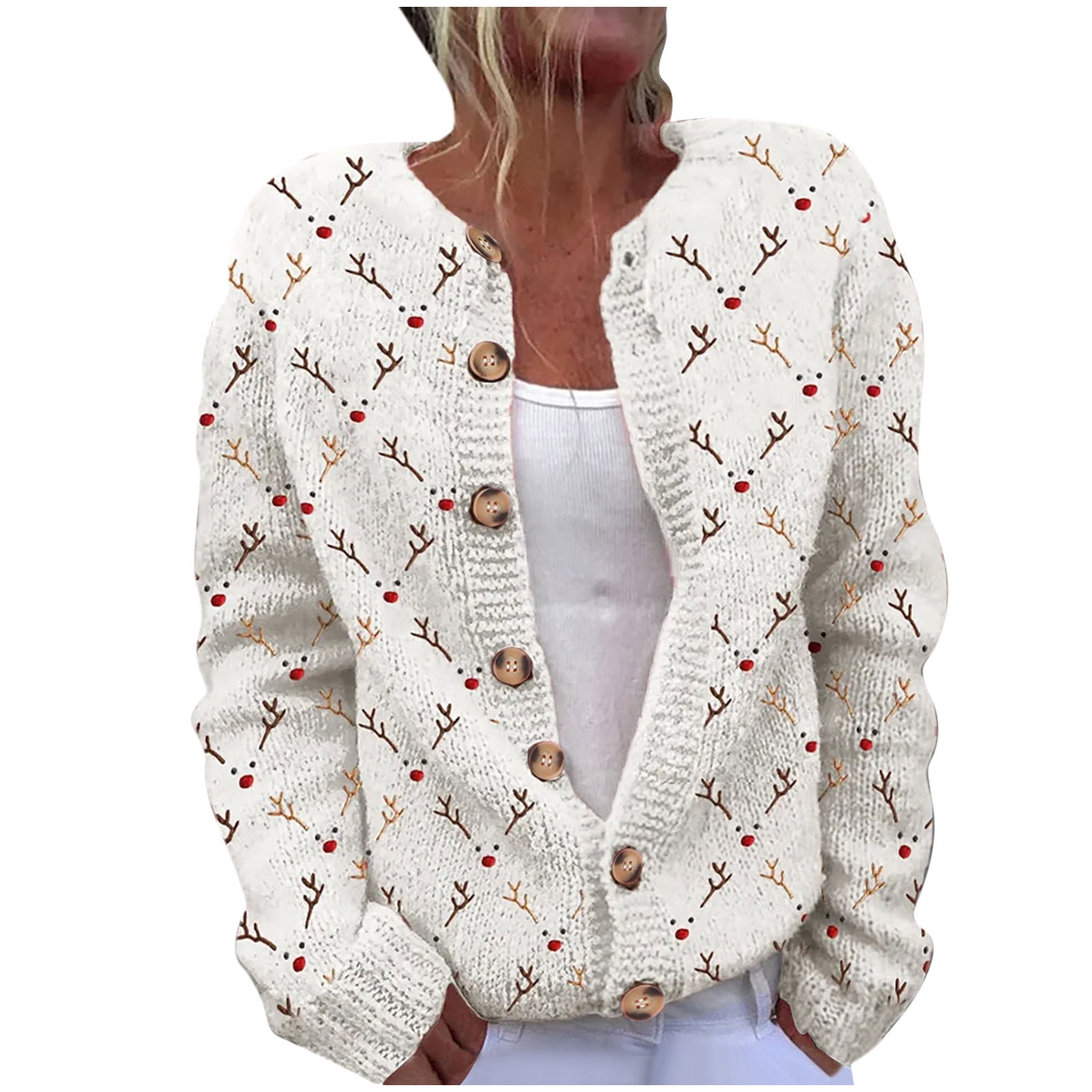 CaComMARK PI Women's Christmas Sweater Cardigan Long Sleeve Open Front ...