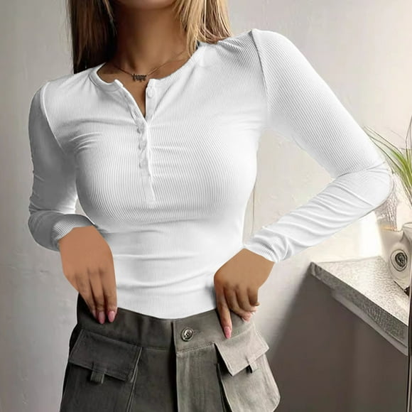 CaComMARK PI Clearance Women's Long Sleeve Henley Shirts Button Ribbed Knit Tops Basic Layering Slim Fit Soft thermal Underwear Tops